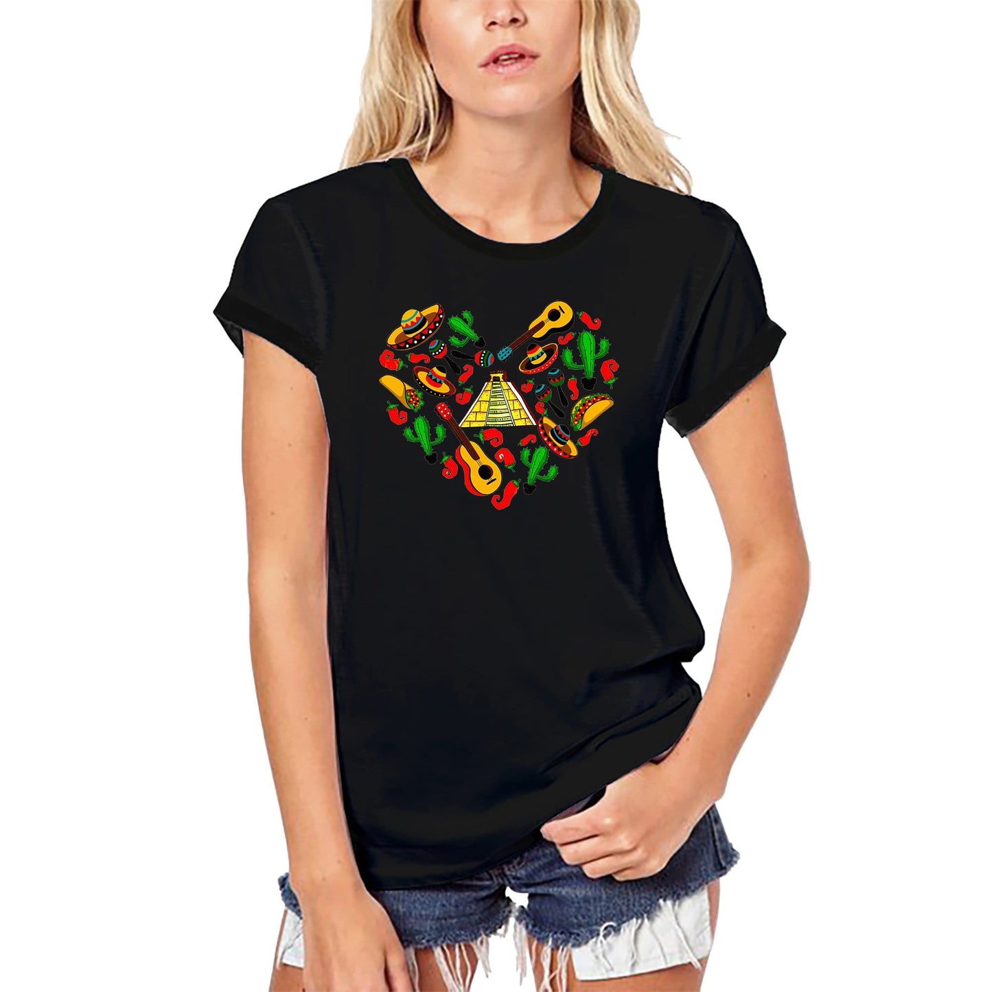 ULTRABASIC Women's Organic T-Shirt Cinco de Mayo Heart - Funny Mexican Tequila Sombrero Party