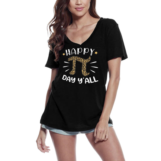 ULTRABASIC Women's V-Neck T-Shirt Leopard Print Happy Pi Day Y'all - Math Lovers Tee Shirt