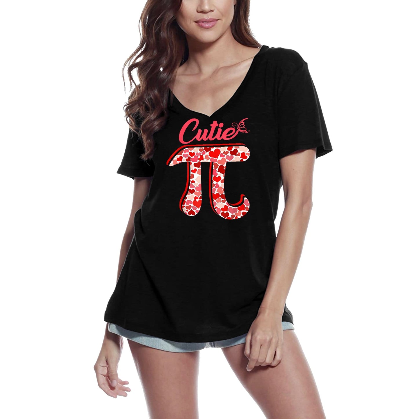 ULTRABASIC Women's V-Neck T-Shirt Pi Made of Hearts - National Pi Day