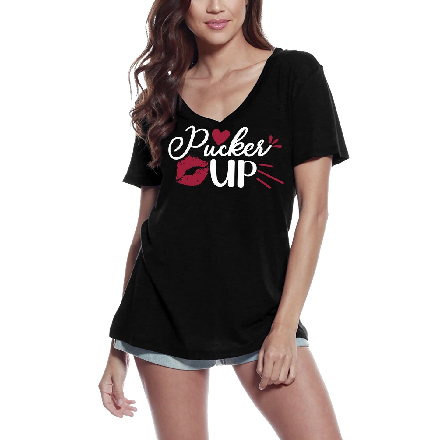 ULTRABASIC Women's T-Shirt Pucker Up - Kiss Short Sleeve Tee Shirt Tops