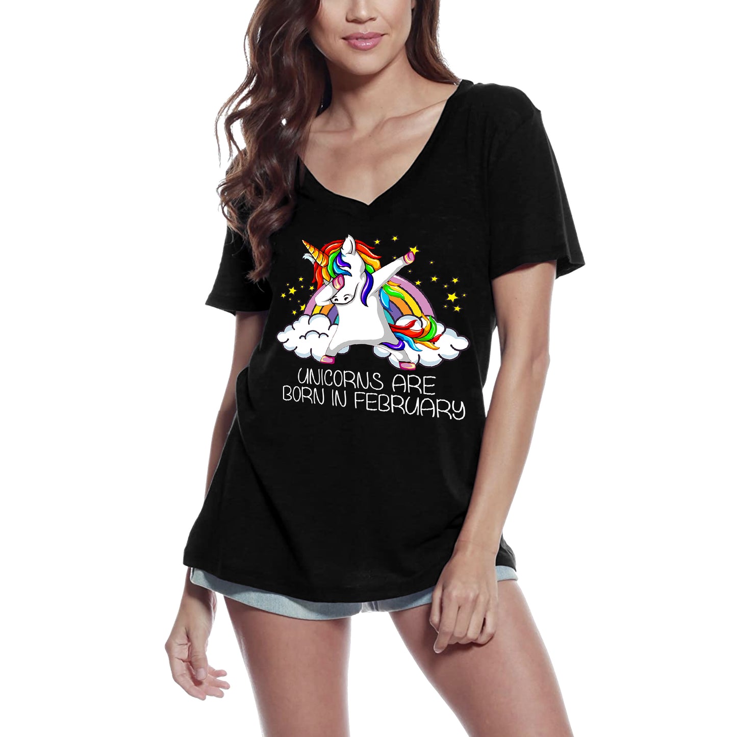 ULTRABASIC Women's T-Shirt Unicorns are Born in February - Funny Dab Birthday Tee Shirt