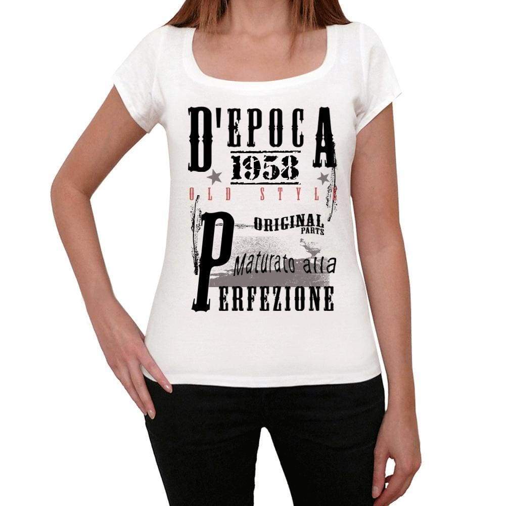 Aged To Perfection Italian 1958 White Womens Short Sleeve Round Neck T-Shirt Gift T-Shirt 00356 - White / Xs - Casual