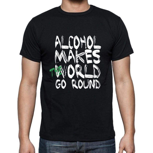 Alcohol World Goes Round Mens Short Sleeve Round Neck T-Shirt 00082 - Black / S - Casual