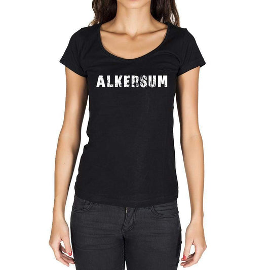 Alkersum German Cities Black Womens Short Sleeve Round Neck T-Shirt 00002 - Casual
