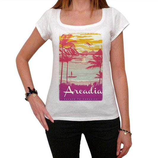 Arcadia Escape To Paradise Womens Short Sleeve Round Neck T-Shirt 00280 - White / Xs - Casual
