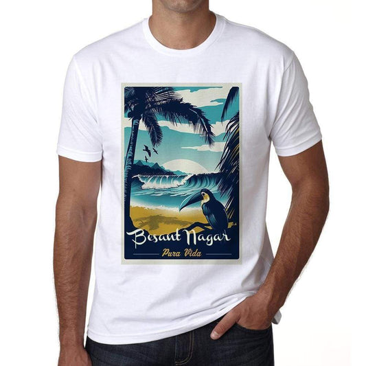 Besant Nagar Pura Vida Beach Name White Mens Short Sleeve Round Neck T-Shirt 00292 - White / S - Casual