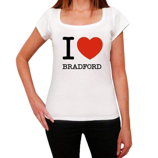 Bradford I Love Citys White Womens Short Sleeve Round Neck T-Shirt 00012 - White / Xs - Casual