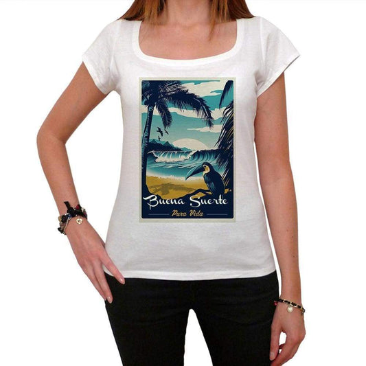 Buena Suerte Pura Vida Beach Name White Womens Short Sleeve Round Neck T-Shirt 00297 - White / Xs - Casual