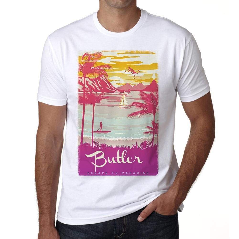 Butler Escape To Paradise White Mens Short Sleeve Round Neck T-Shirt 00281 - White / S - Casual