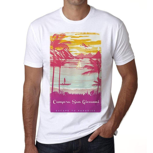Campora San Giovanni Escape To Paradise White Mens Short Sleeve Round Neck T-Shirt 00281 - White / S - Casual