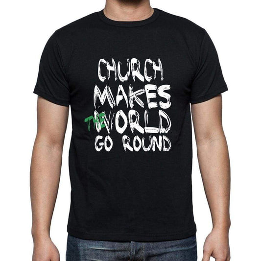 Church World Goes Round Mens Short Sleeve Round Neck T-Shirt 00082 - Black / S - Casual