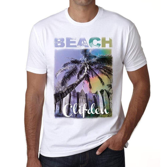 Clifden Beach Palm White Mens Short Sleeve Round Neck T-Shirt - White / S - Casual