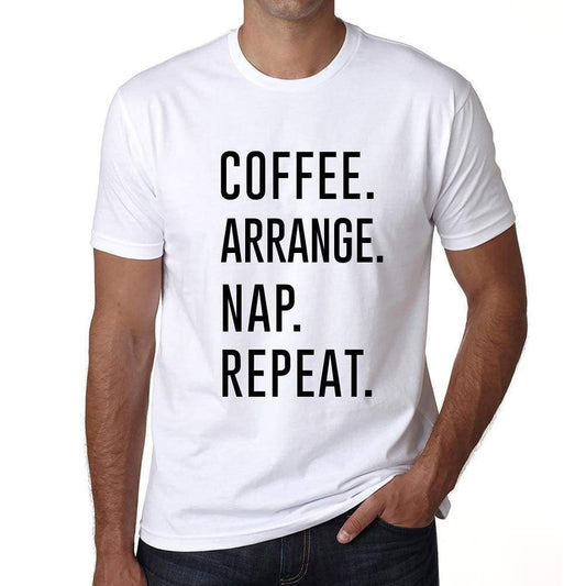 Coffee Arrange Nap Repeat Mens Short Sleeve Round Neck T-Shirt 00058 - White / S - Casual