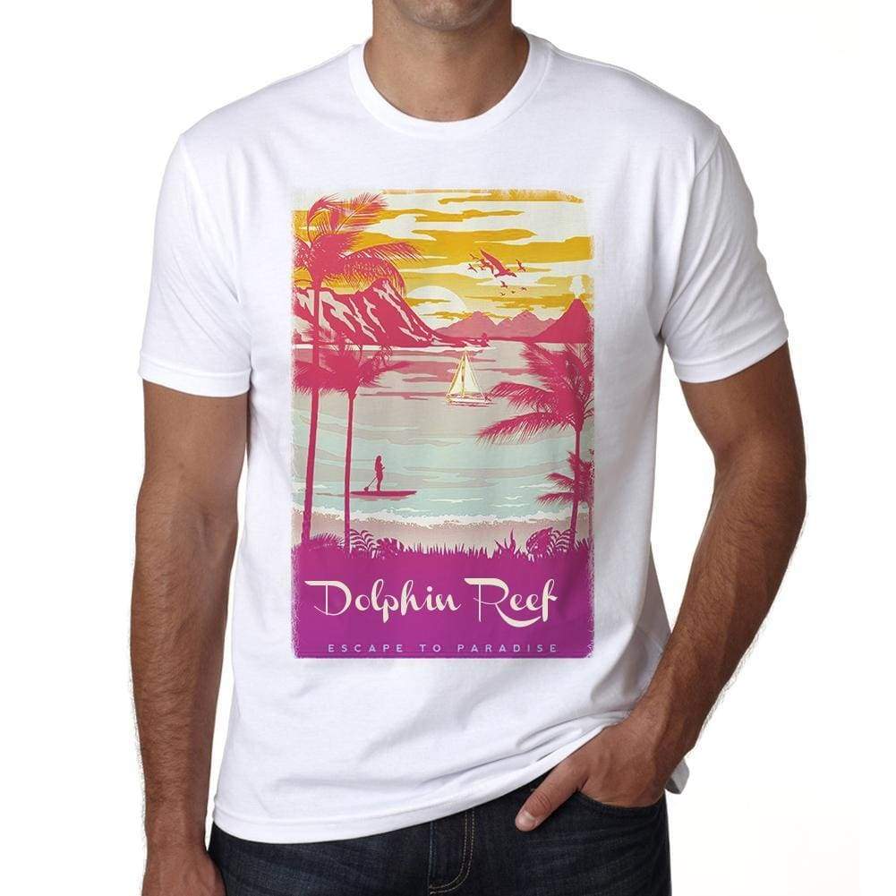 Dolphin Reef Escape To Paradise White Mens Short Sleeve Round Neck T-Shirt 00281 - White / S - Casual
