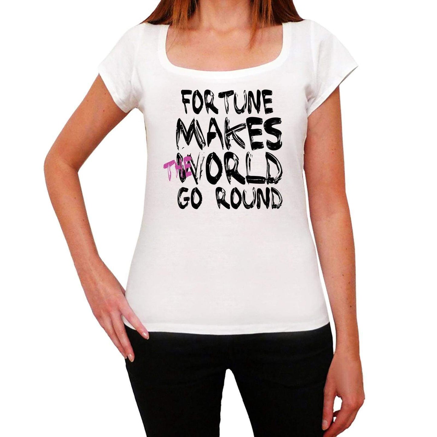 Fortune World Goes Round Womens Short Sleeve Round White T-Shirt 00083 - White / Xs - Casual