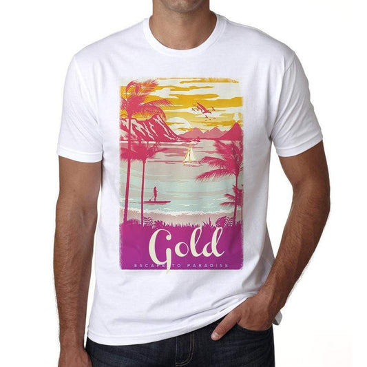 Gold Escape To Paradise White Mens Short Sleeve Round Neck T-Shirt 00281 - White / S - Casual