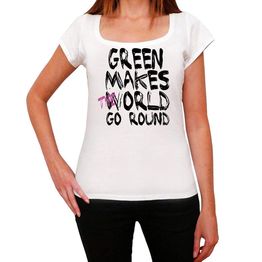 Green World Goes Round Womens Short Sleeve Round White T-Shirt 00083 - White / Xs - Casual