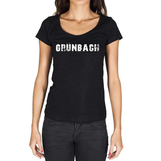 Grünbach German Cities Black Womens Short Sleeve Round Neck T-Shirt 00002 - Casual