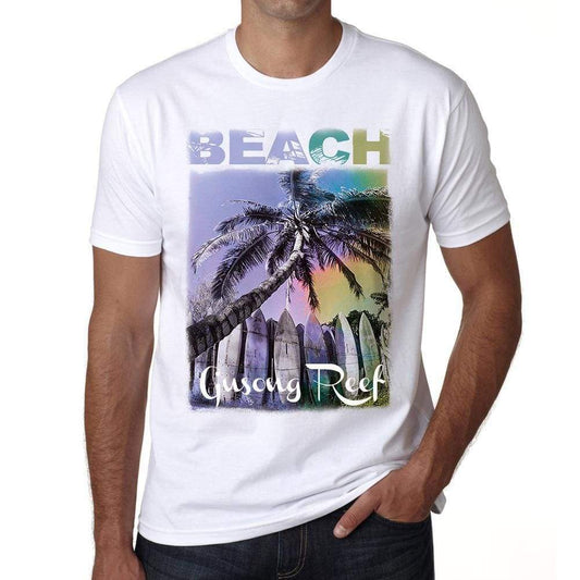 Gusong Reef Beach Palm White Mens Short Sleeve Round Neck T-Shirt - White / S - Casual