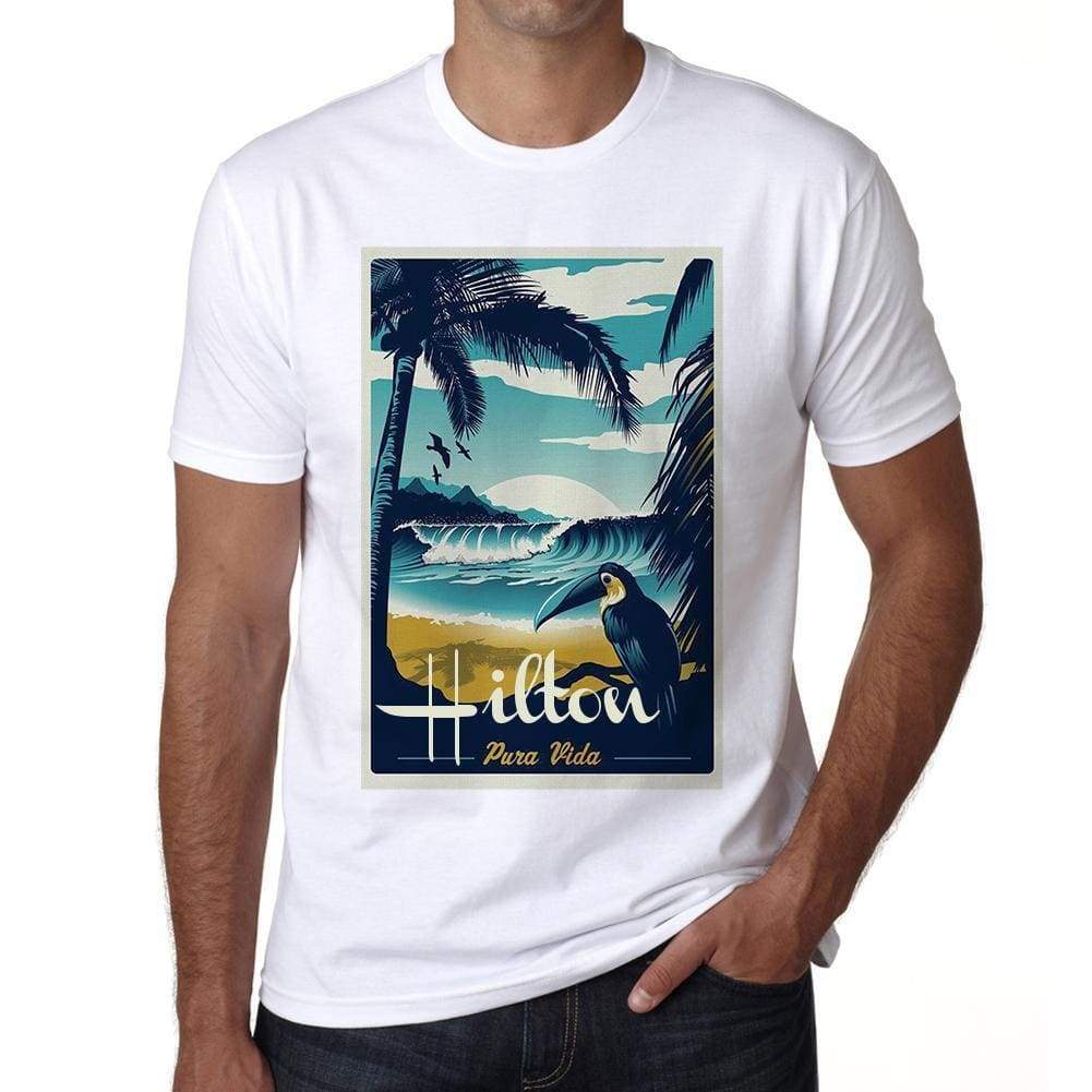 Hilton Pura Vida Beach Name White Mens Short Sleeve Round Neck T-Shirt 00292 - White / S - Casual