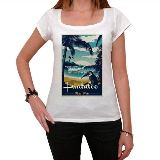 Huatulco Pura Vida Beach Name White Womens Short Sleeve Round Neck T-Shirt 00297 - White / Xs - Casual