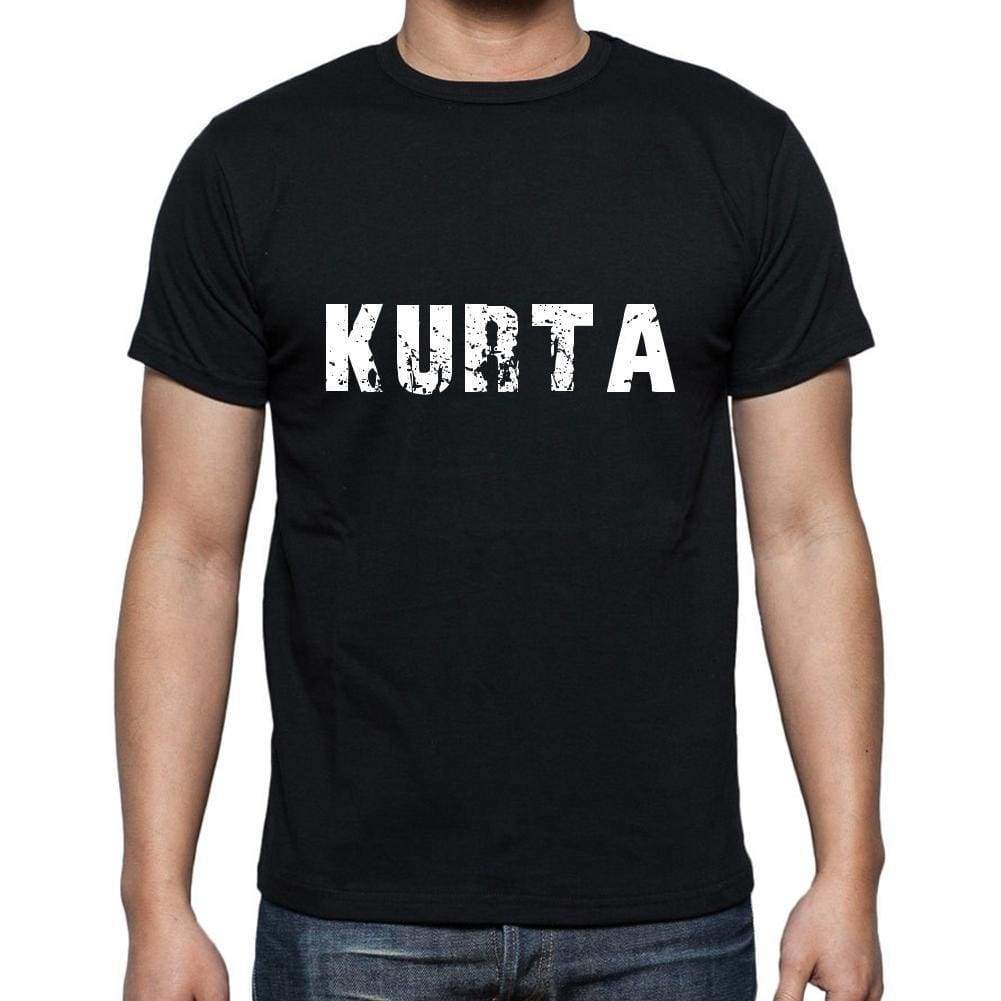 Kurta Mens Short Sleeve Round Neck T-Shirt 5 Letters Black Word 00006 - Casual
