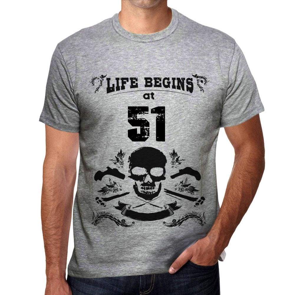 Life Begins At 51 Mens T-Shirt Grey Birthday Gift 00450 - Grey / S - Casual