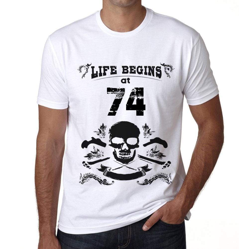 Life Begins At 74 Mens T-Shirt White Birthday Gift 00448 - White / Xs - Casual