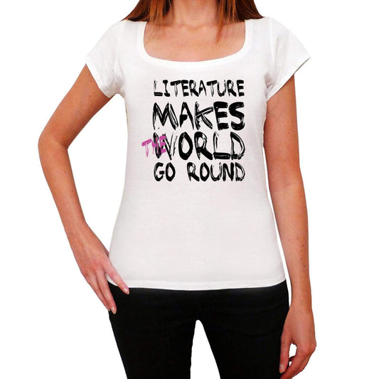 Literature World Goes Round Womens Short Sleeve Round White T-Shirt 00083 - White / Xs - Casual