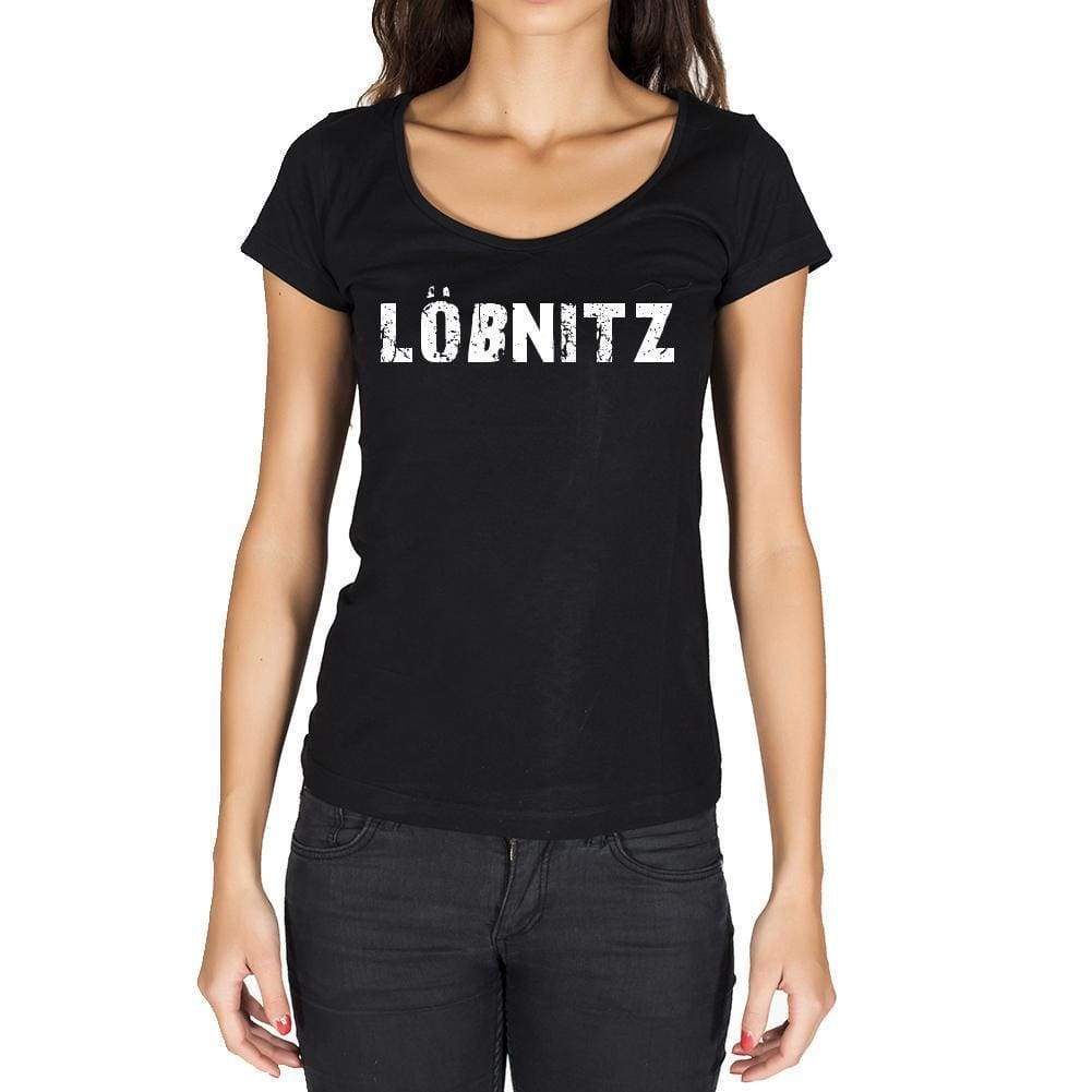 Lößnitz German Cities Black Womens Short Sleeve Round Neck T-Shirt 00002 - Casual