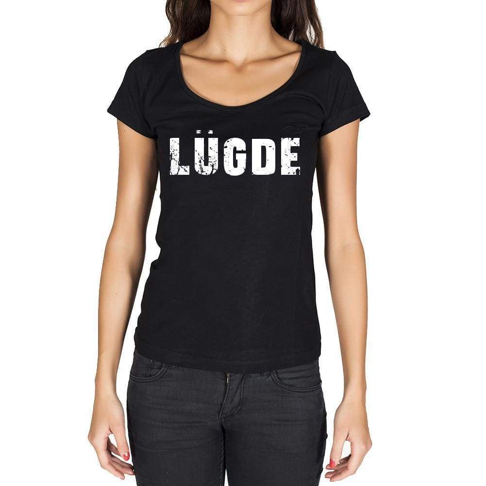 Lügde German Cities Black Womens Short Sleeve Round Neck T-Shirt 00002 - Casual