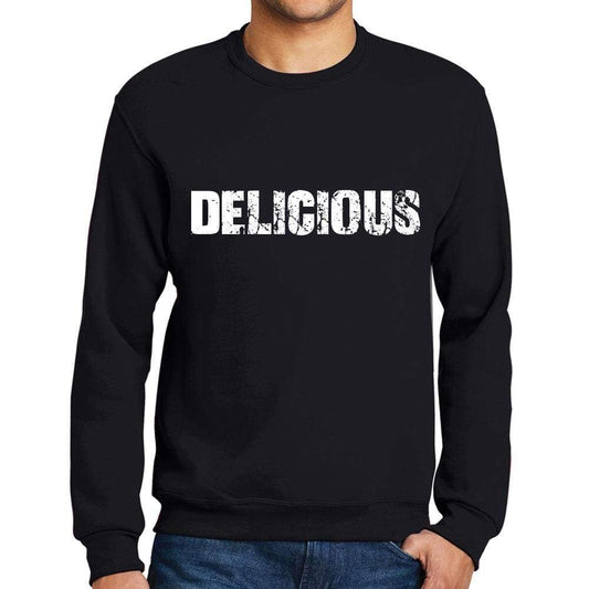 Mens Printed Graphic Sweatshirt Popular Words Delicious Deep Black - Deep Black / Small / Cotton - Sweatshirts
