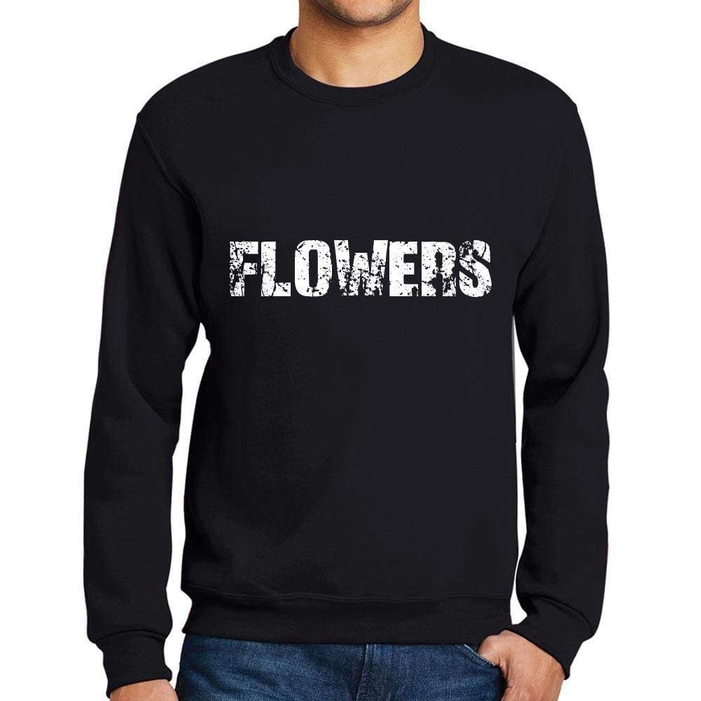Mens Printed Graphic Sweatshirt Popular Words Flowers Deep Black - Deep Black / Small / Cotton - Sweatshirts
