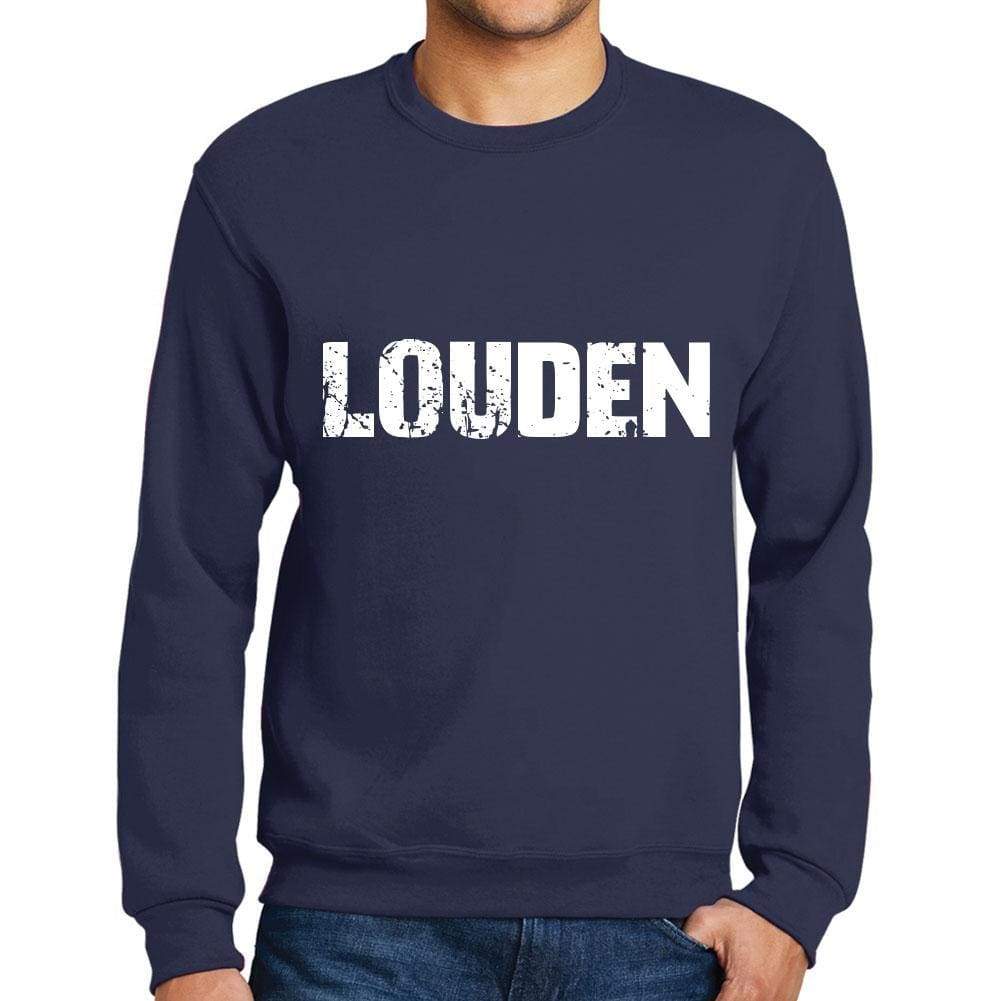 Mens Printed Graphic Sweatshirt Popular Words Louden French Navy - French Navy / Small / Cotton - Sweatshirts