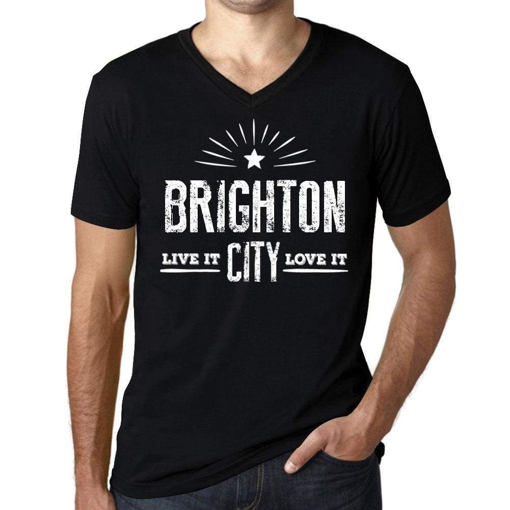 Mens Vintage Tee Shirt Graphic V-Neck T Shirt Live It Love It Brighton Deep Black - Black / S / Cotton - T-Shirt