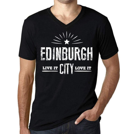 Mens Vintage Tee Shirt Graphic V-Neck T Shirt Live It Love It Edinburgh Deep Black - Black / S / Cotton - T-Shirt