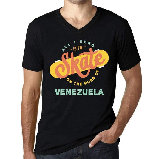 Mens Vintage Tee Shirt Graphic V-Neck T Shirt On The Road Of Venezuela Black - Black / S / Cotton - T-Shirt