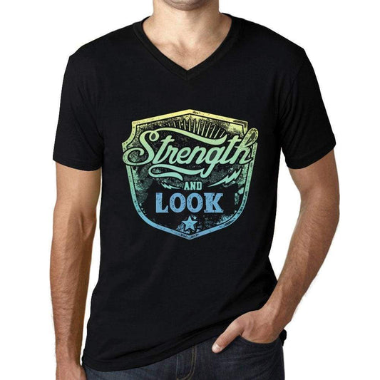 Mens Vintage Tee Shirt Graphic V-Neck T Shirt Strenght And Look Black - Black / S / Cotton - T-Shirt