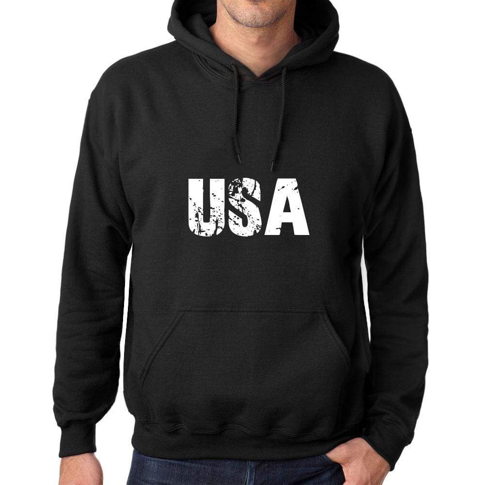 Mens Womens Unisex Printed Graphic Cotton Hoodie Soft Heavyweight Hooded Sweatshirt Pullover Popular Words Usa Deep Black - Black / Xs /