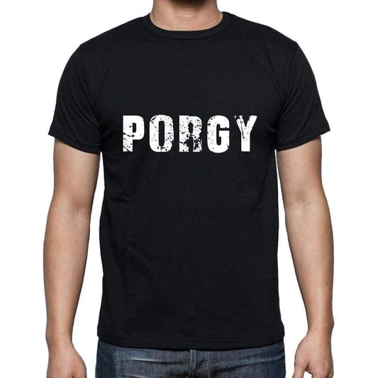Porgy Mens Short Sleeve Round Neck T-Shirt 5 Letters Black Word 00006 - Casual