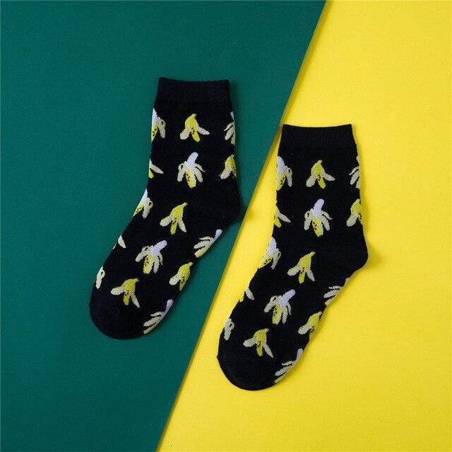 Harajuku Avocado Pineapple Print Cotton Ladies Socks Women Middle Tube Cute Fruits Happy Funny Socks Sox Casual College Wind