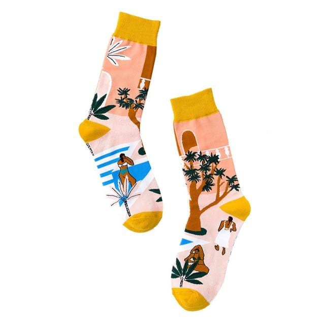 Hip-hop Socks Women Autumn Cotton Cartoon Pattern Print Middle Tube Sox Breathable Personality Street Socks Adult Slim