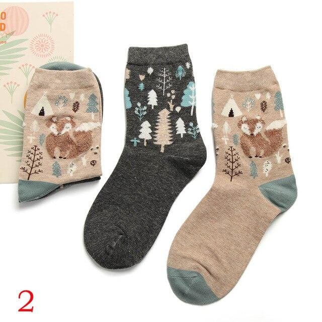 2Pair 2020 Spring Autumn Cute Socks Women Xmas Gift Box Cotton Socks Cartoon Print Creative Fashion Short Happy Socks For Girls