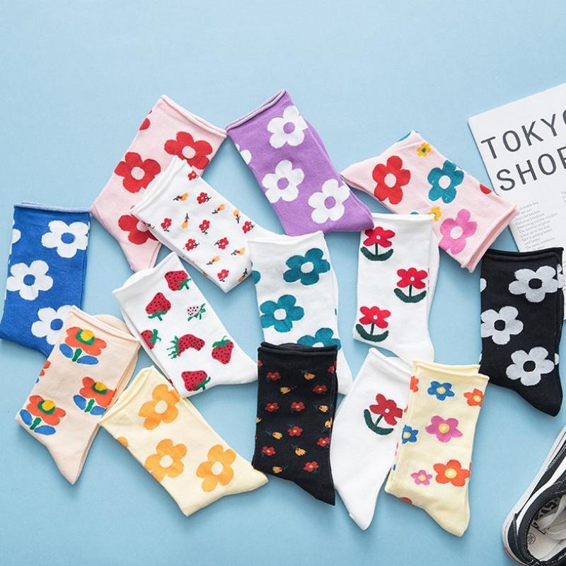 Japanese Korean Style Cartoon Flower Cute Socks Women Streetwear Skate Harajuku Kawaii Socks Autumn 38