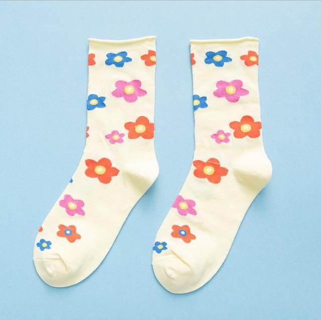 Japanese Korean Style Cartoon Flower Cute Socks Women Streetwear Skate Harajuku Kawaii Socks Autumn 38