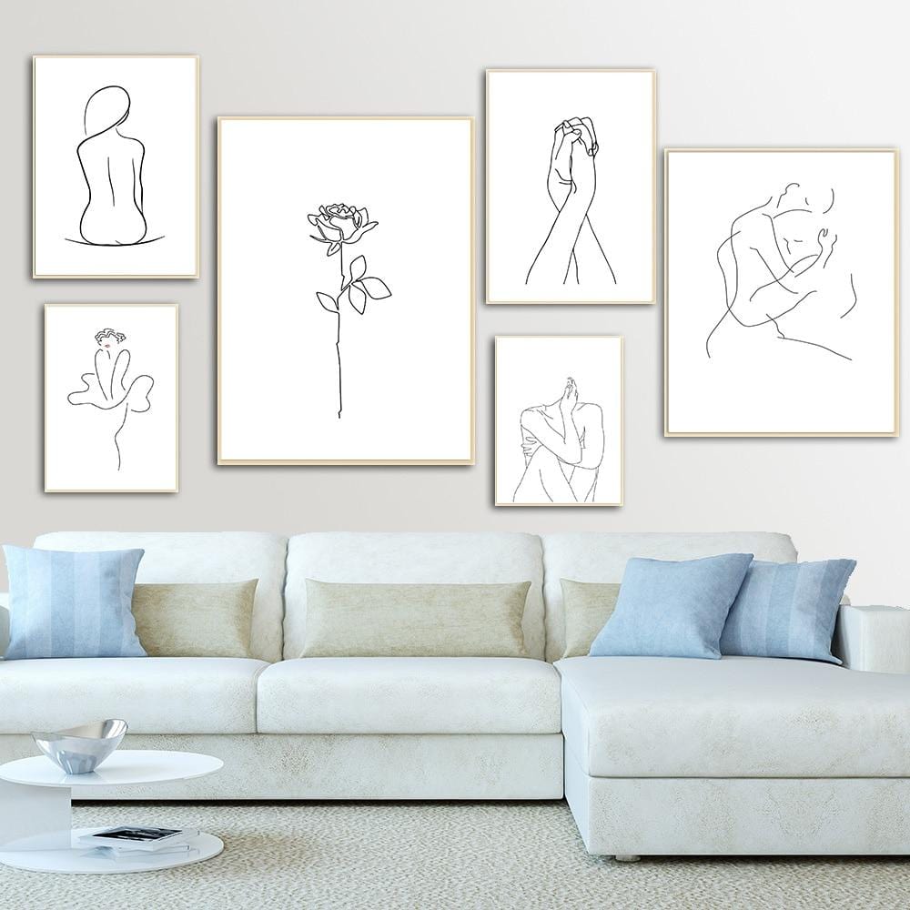 Abstract Lady Line Drawing Picture Home Decor Nordic Canvas Painting Wall Art Figure Body Hand Posters and Print for Living Room