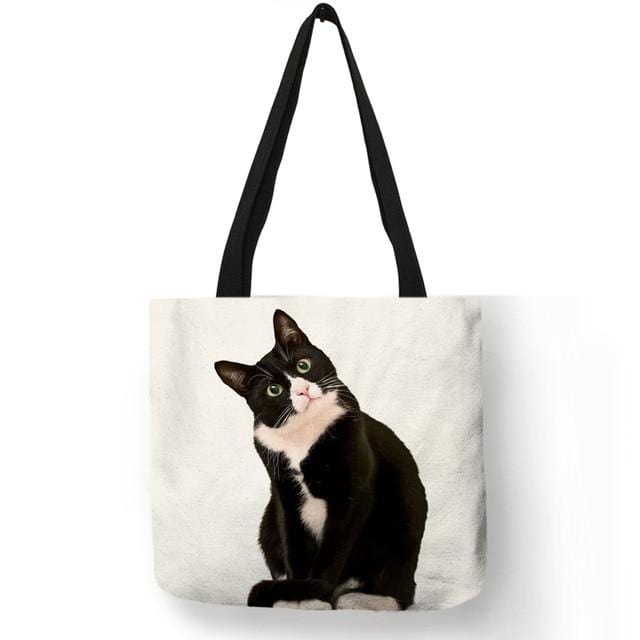 Fabric Traveling Shopping Bags Cute Cat Print Tote Bag for Women Personality School Shoulder Bags