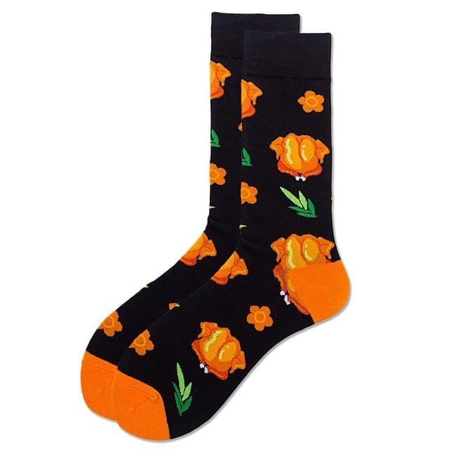 Fashion Unisex Hip Hop Mens Happy Socks Autumn with Fruits and Cartoon Picture Cool Socks Combed Cotton for Lovers Meias 404