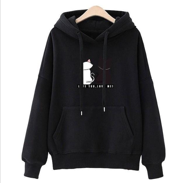 Winter Pullover Sweatshirts Women Cat Kawaii Poleron Mujer 2019 Kangaroo Pocket Hoodie School Korean Streetwear Oversized Hoodie