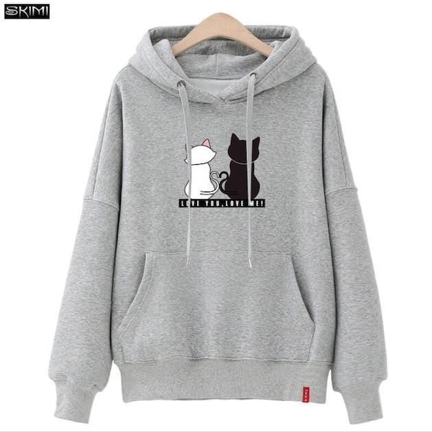 Winter Pullover Sweatshirts Women Cat Kawaii Poleron Mujer 2019 Kangaroo Pocket Hoodie School Korean Streetwear Oversized Hoodie